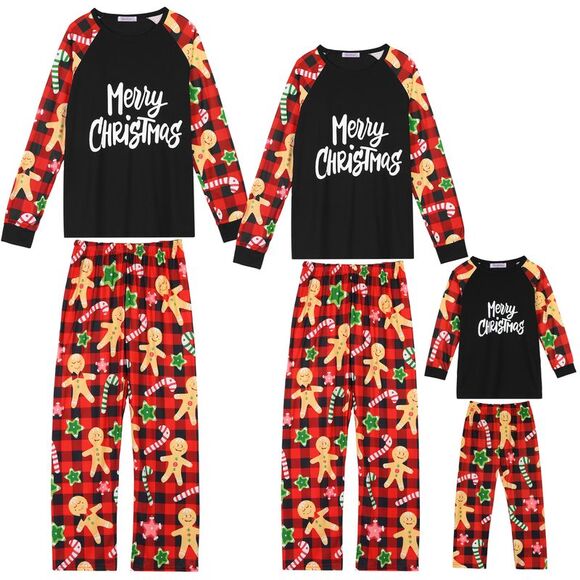 Child's Christmas Sleepwear Long Sleeve Tee with Pants Pajama Sets Black - Picture 2 of 4